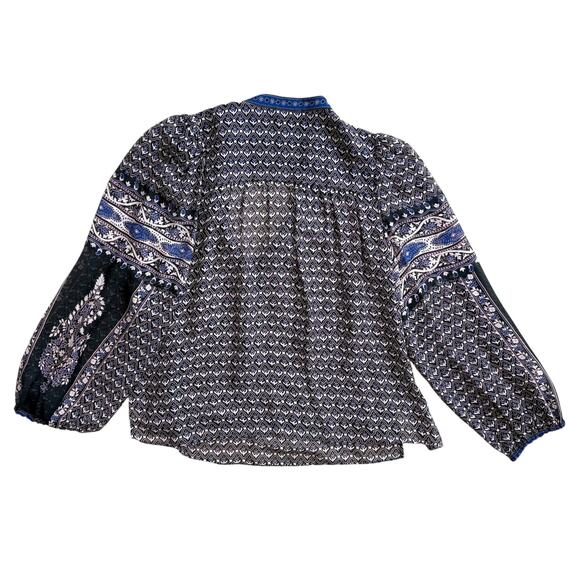 Ulla Johnson Amala Print Silk Double Tassel Sheer Peasant Top Size 0 - Picture 13 of 14